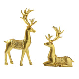 Maxbell 2Pcs Reindeer Figurines Animal Ornament Deer Statues for Bookcase Decoration Aureate