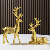 Maxbell 2Pcs Reindeer Figurines Animal Ornament Deer Statues for Bookcase Decoration Aureate