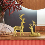Maxbell 2Pcs Reindeer Figurines Animal Ornament Deer Statues for Bookcase Decoration Aureate