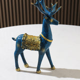 Maxbell 2Pcs Reindeer Figurines Animal Ornament Deer Statues for Bookcase Decoration Blue