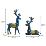 Maxbell 2Pcs Reindeer Figurines Animal Ornament Deer Statues for Bookcase Decoration Blue