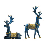 Maxbell 2Pcs Reindeer Figurines Animal Ornament Deer Statues for Bookcase Decoration Blue