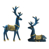 Maxbell 2Pcs Reindeer Figurines Animal Ornament Deer Statues for Bookcase Decoration Blue