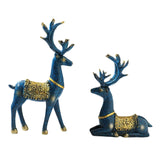 Maxbell 2Pcs Reindeer Figurines Animal Ornament Deer Statues for Bookcase Decoration Blue