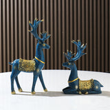 Maxbell 2Pcs Reindeer Figurines Animal Ornament Deer Statues for Bookcase Decoration Blue