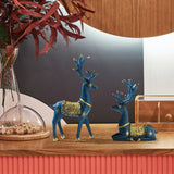 Maxbell 2Pcs Reindeer Figurines Animal Ornament Deer Statues for Bookcase Decoration Blue