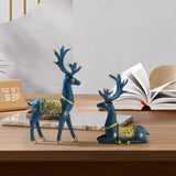 Maxbell 2Pcs Reindeer Figurines Animal Ornament Deer Statues for Bookcase Decoration Blue