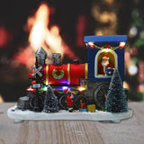 Maxbell Santa Claus Driving Train Figurine LED Light Christmas Decoration for Gift