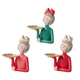Maxbell Multi Purpose Girls Statue with Tray Figurine for Tabletop Cabinet Entryway Red Bow