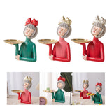 Maxbell Multi Purpose Girls Statue with Tray Figurine for Tabletop Cabinet Entryway Red Bow