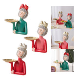 Maxbell Multi Purpose Girls Statue with Tray Figurine for Tabletop Cabinet Entryway Red Bow