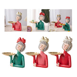 Maxbell Multi Purpose Girls Statue with Tray Figurine for Tabletop Cabinet Entryway Red Bow