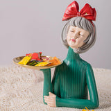 Maxbell Multi Purpose Girls Statue with Tray Figurine for Tabletop Cabinet Entryway Red Bow