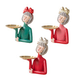 Maxbell Multi Purpose Girls Statue with Tray Figurine for Tabletop Cabinet Entryway Red Bow