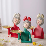 Maxbell Multi Purpose Girls Statue with Tray Figurine for Tabletop Cabinet Entryway Argent Bow