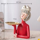 Maxbell Multi Purpose Girls Statue with Tray Figurine for Tabletop Cabinet Entryway Argent Bow