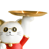 Maxbell Serving Tray Figurine Sculpture Jewelry Storage Cookie Resin Cat Statue Red