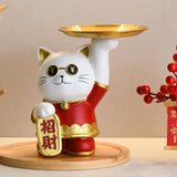 Maxbell Serving Tray Figurine Sculpture Jewelry Storage Cookie Resin Cat Statue Red