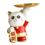 Maxbell Serving Tray Figurine Sculpture Jewelry Storage Cookie Resin Cat Statue Red