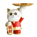 Maxbell Serving Tray Figurine Sculpture Jewelry Storage Cookie Resin Cat Statue Red