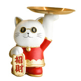 Maxbell Serving Tray Figurine Sculpture Jewelry Storage Cookie Resin Cat Statue Red