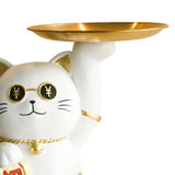 Maxbell Serving Tray Figurine Sculpture Jewelry Storage Cookie Resin Cat Statue White