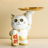 Maxbell Serving Tray Figurine Sculpture Jewelry Storage Cookie Resin Cat Statue White