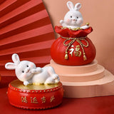 Maxbell Lucky Rabbit Statue Money Box Figurines Piggy Bank Storage Case for Bedroom 10cmx10cmx9cm