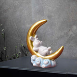 Maxbell Creative Rabbit On The Moon Statue Ornaments for Home Bedroom Decoration StyleA