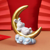 Maxbell Creative Rabbit On The Moon Statue Ornaments for Home Bedroom Decoration StyleA