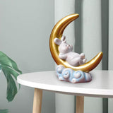 Maxbell Creative Rabbit On The Moon Statue Ornaments for Home Bedroom Decoration StyleA