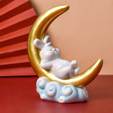 Maxbell Creative Rabbit On The Moon Statue Ornaments for Home Bedroom Decoration StyleA