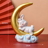 Maxbell Creative Rabbit On The Moon Statue Ornaments for Home Bedroom Decoration StyleB
