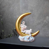 Maxbell Creative Rabbit On The Moon Statue Ornaments for Home Bedroom Decoration StyleB