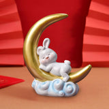 Maxbell Creative Rabbit On The Moon Statue Ornaments for Home Bedroom Decoration StyleB