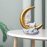 Maxbell Creative Rabbit On The Moon Statue Ornaments for Home Bedroom Decoration StyleB