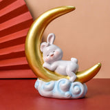 Maxbell Creative Rabbit On The Moon Statue Ornaments for Home Bedroom Decoration StyleB