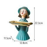 Maxbell Girl Resin Statue Box Figurine Sculptures Dish Desktop Storage Serving Tray Green
