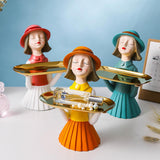 Maxbell Girl Resin Statue Box Figurine Sculptures Dish Desktop Storage Serving Tray Green
