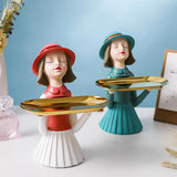 Maxbell Girl Resin Statue Box Figurine Sculptures Dish Desktop Storage Serving Tray Green