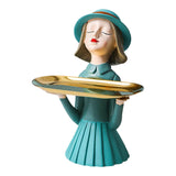 Maxbell Girl Resin Statue Box Figurine Sculptures Dish Desktop Storage Serving Tray Green