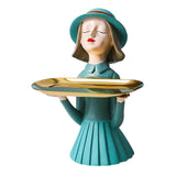Maxbell Girl Resin Statue Box Figurine Sculptures Dish Desktop Storage Serving Tray Green