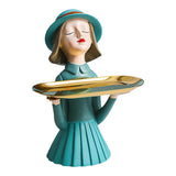 Maxbell Girl Resin Statue Box Figurine Sculptures Dish Desktop Storage Serving Tray Green