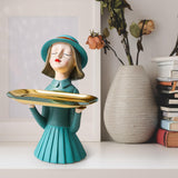 Maxbell Girl Resin Statue Box Figurine Sculptures Dish Desktop Storage Serving Tray Green