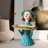 Maxbell Girl Resin Statue Box Figurine Sculptures Dish Desktop Storage Serving Tray Green