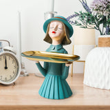 Maxbell Girl Resin Statue Box Figurine Sculptures Dish Desktop Storage Serving Tray Green