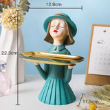 Maxbell Girl Resin Statue Box Figurine Sculptures Dish Desktop Storage Serving Tray Green