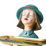Maxbell Girl Resin Statue Box Figurine Sculptures Dish Desktop Storage Serving Tray Green
