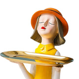 Maxbell Girl Resin Statue Box Figurine Sculptures Dish Desktop Storage Serving Tray Orange