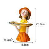 Maxbell Girl Resin Statue Box Figurine Sculptures Dish Desktop Storage Serving Tray Orange